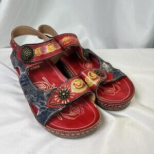 L'Artiste Sandals Women's Size EU 38 Red Tiffinal Wedge Leather VGUC Sz 7.5